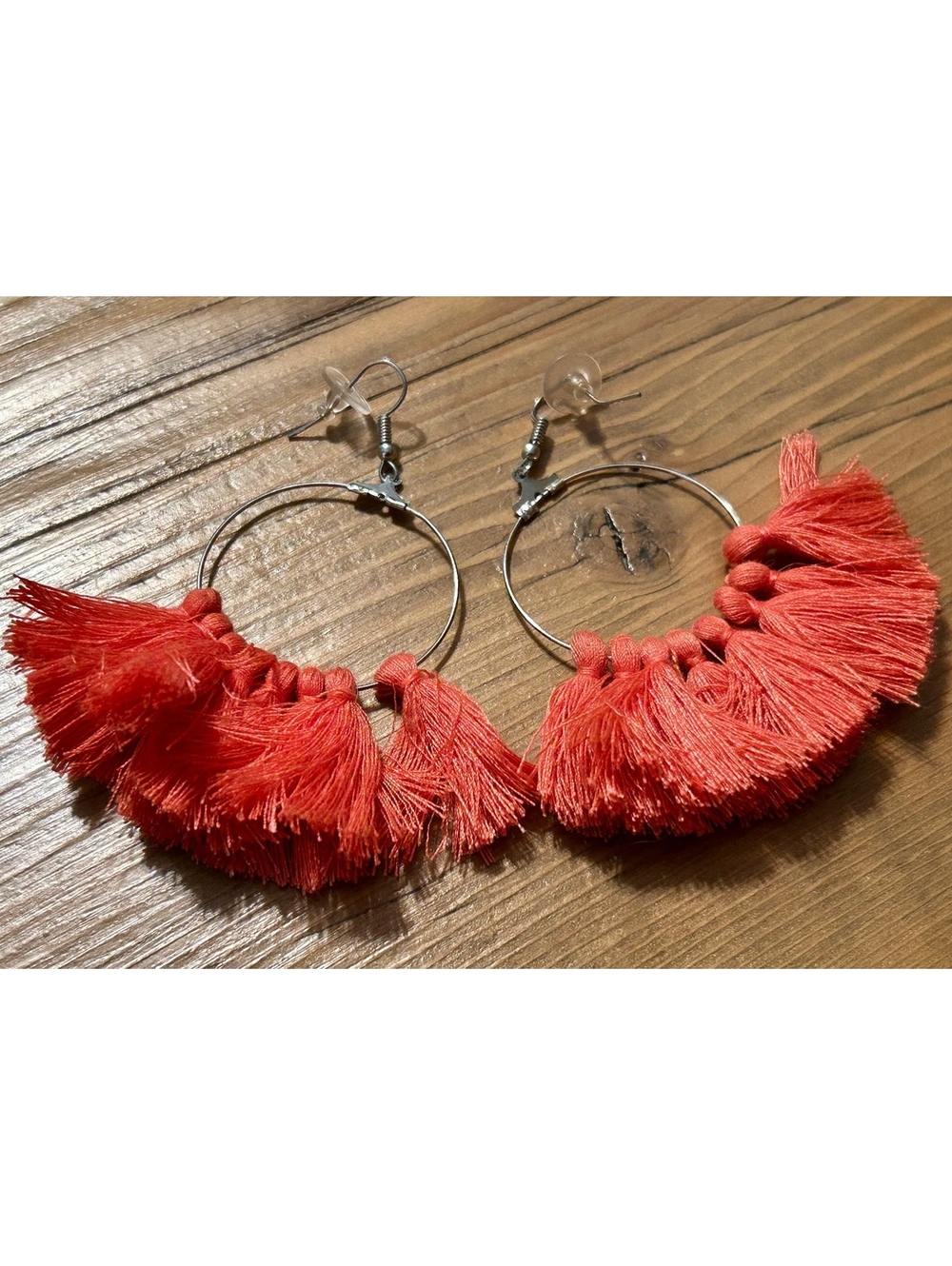 Handmade Orange Tassel Hoop Earrings